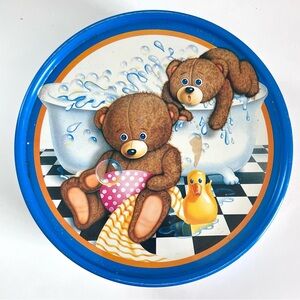 Vintage Bears Bath Time Round Tin Box 90s Cottagecore